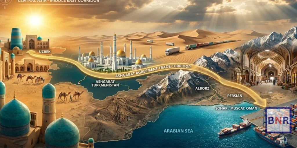 The Ashgabat Agreement Route Uzbekistan–Turkmenistan–Iran–Oman map