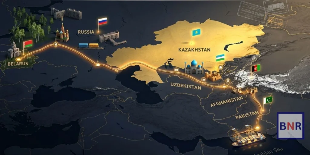 The Belarus Russia Kazakhstan Uzbekistan Afghanistan Pakistan Route map