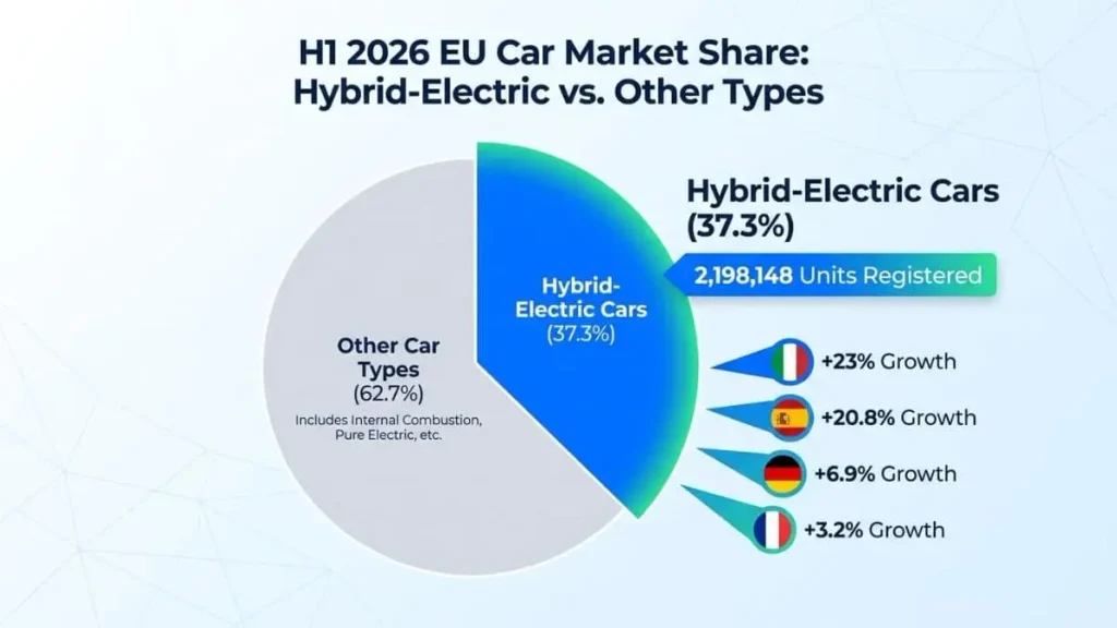 EU hybrid electric car registrations H1 2026
